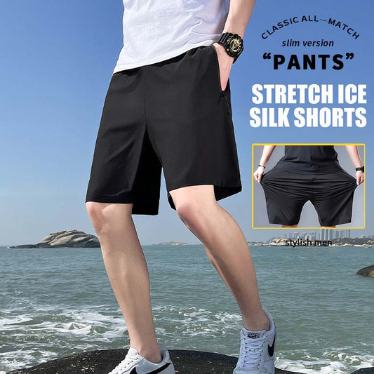 🔥Pantalones cortos elásticos de seda hielo de talla grande para hombre🩳