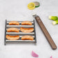 🔥Venta caliente de acero inoxidable BBQ Hot Dog Rack con mango de madera