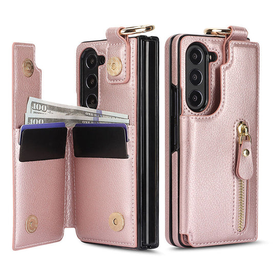 Elegant PU Leather Wallet Phone Case for Samsung with Ring Buckle