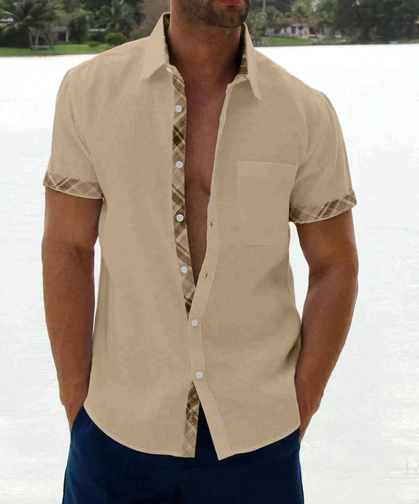 Oferta de verano-49 % OFF🔥--- Camisa informal con botones y cuello a cuadros para hombre-1