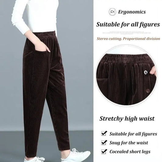 Pantalones cálidos de pana de talle alto para mujer - Compra 2 con envío gratis